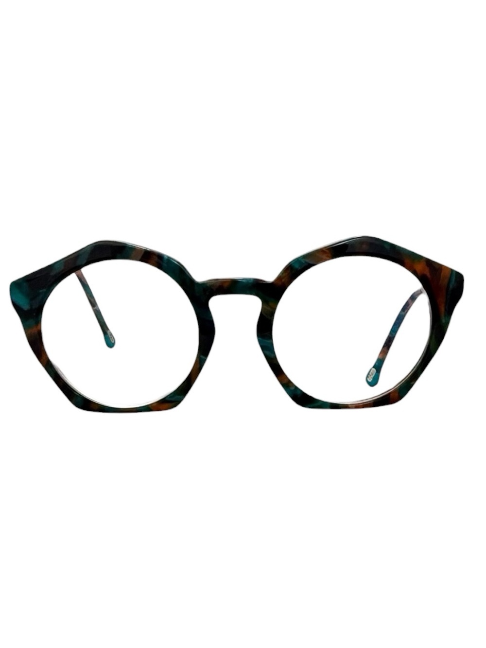 Angular Round Tortoiseshell Frames in Teal & Brown - Picture 1 of 4